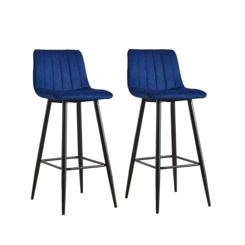 2 tabourets de bar en tissu de velours bleu avec dossiers