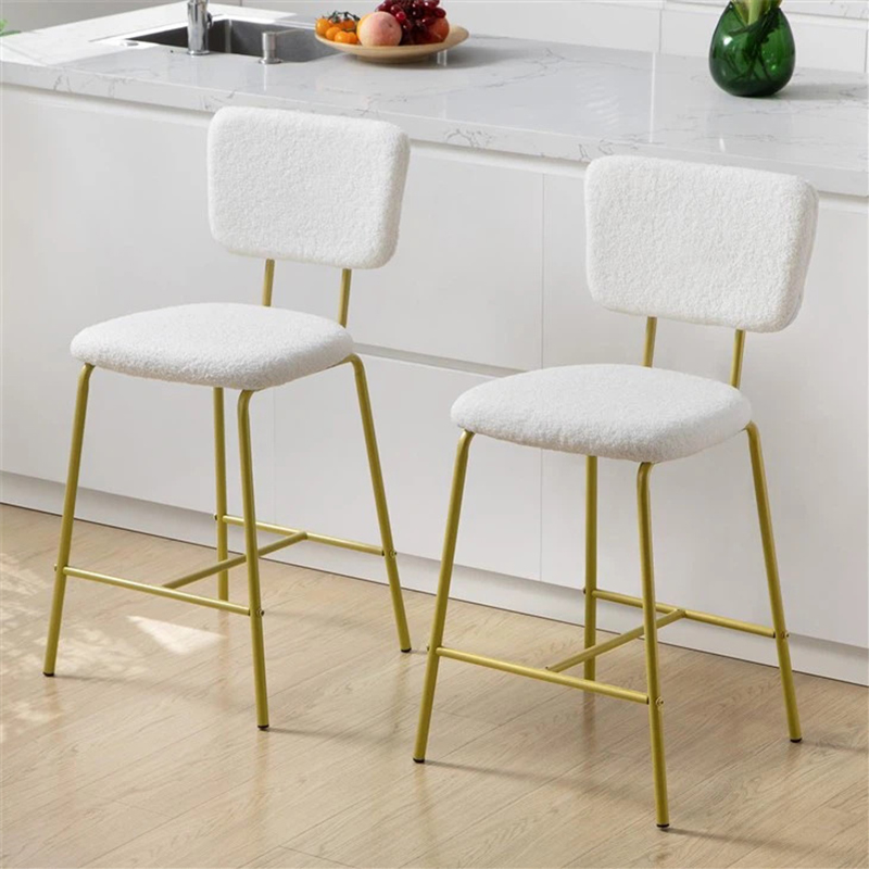 Tabouret de bar moderne en tissu bouclé rembourré blanc