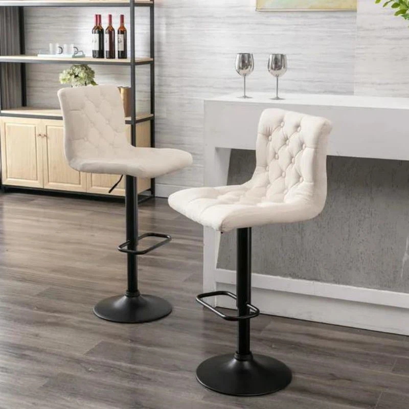 Tabouret de bar pivotant réglable en tissu blanc avec dossier