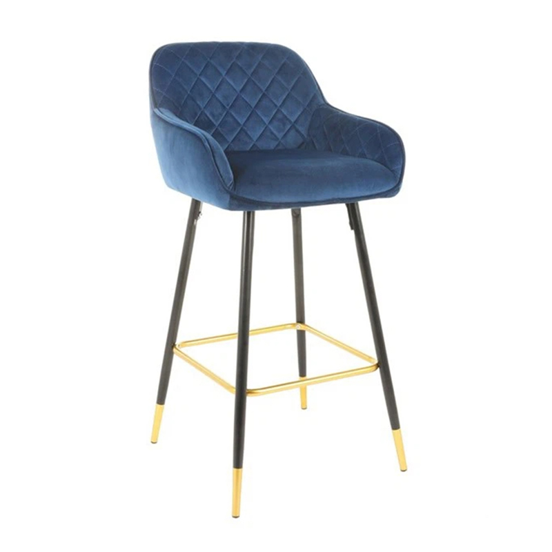 Tabouret en velours bleu royal avec pieds en métal pour le salon