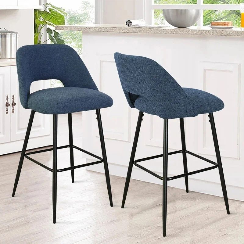 Chaises de bar en velours avec pieds hauts noirs fixes