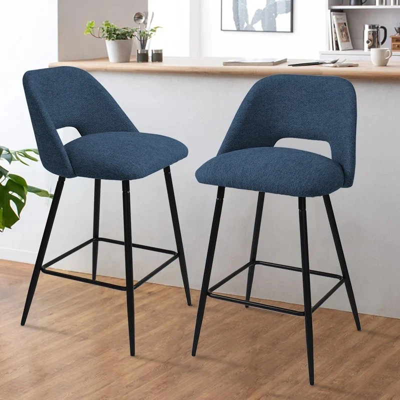 Chaises de bar en velours avec pieds hauts noirs fixes