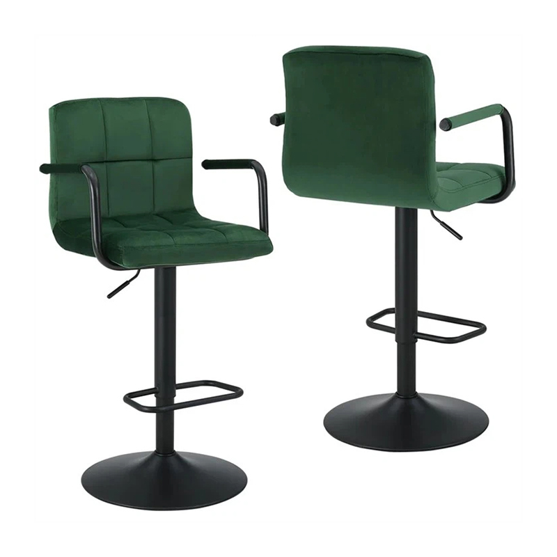 Ensemble de 2 tabourets de bar pivotants en velours vert avec accoudoirs