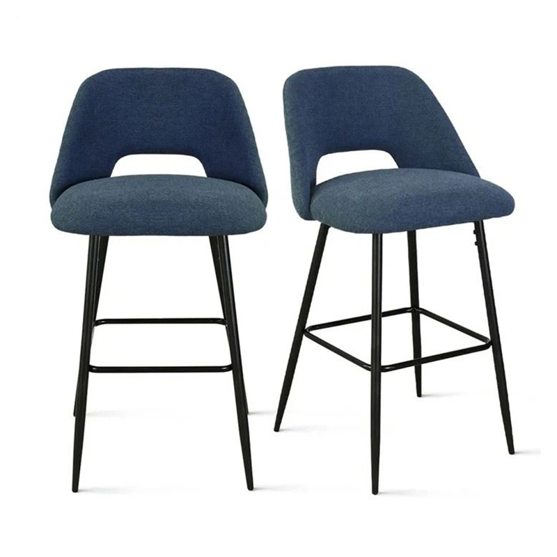 Chaises de bar en velours avec pieds hauts noirs fixes