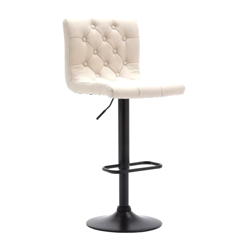 Tabouret de bar pivotant réglable en tissu blanc avec dossier