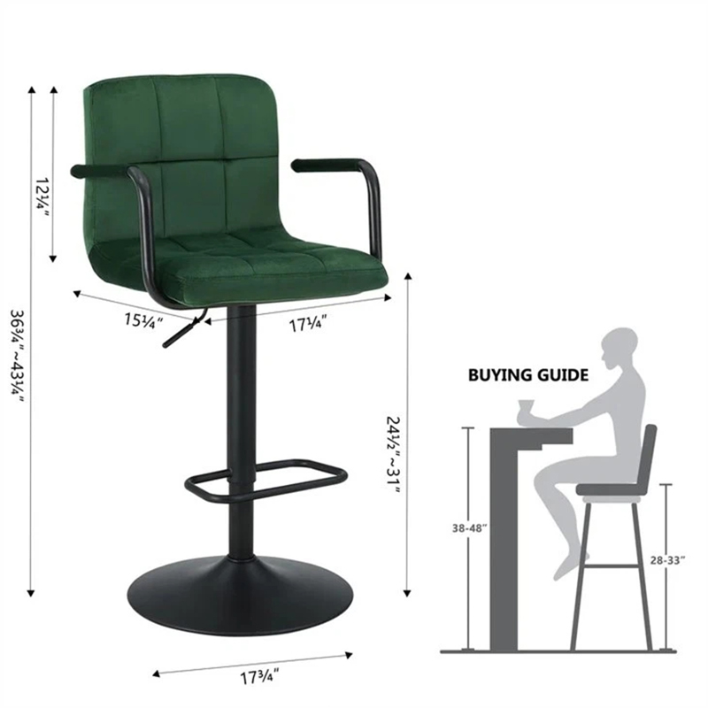 Ensemble de 2 tabourets de bar pivotants en velours vert avec accoudoirs