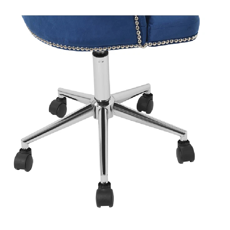 Chaise de bureau pivotante à 360 ° en velours bleu marine avec roulettes