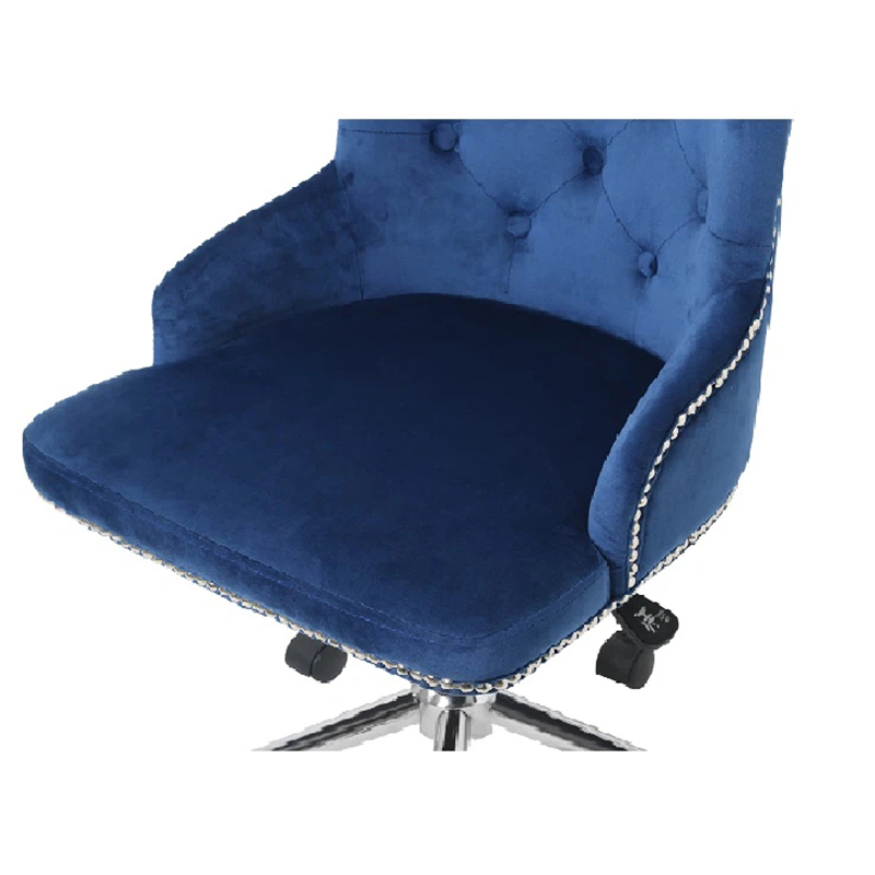 Chaise de bureau pivotante à 360 ° en velours bleu marine avec roulettes