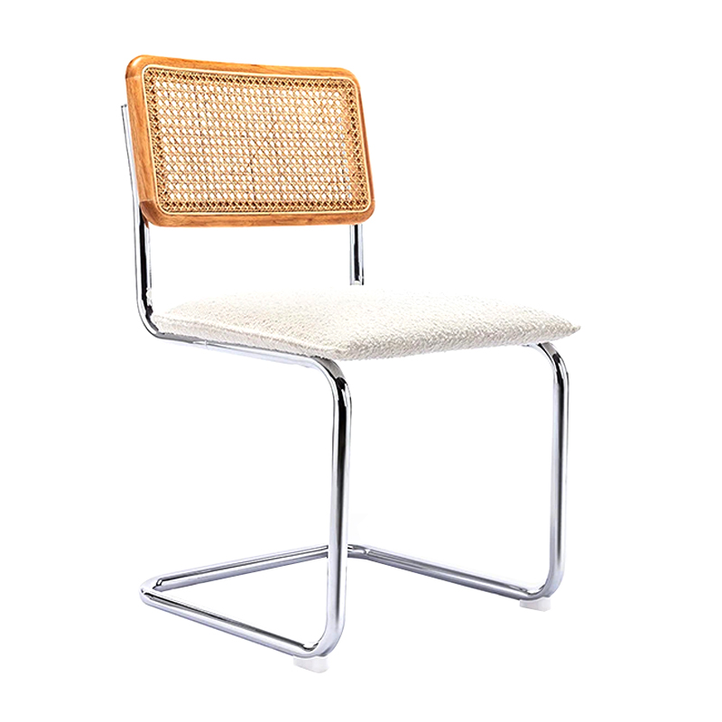 Chaise de salle à manger moderne blanche/noire avec dossier en rotin