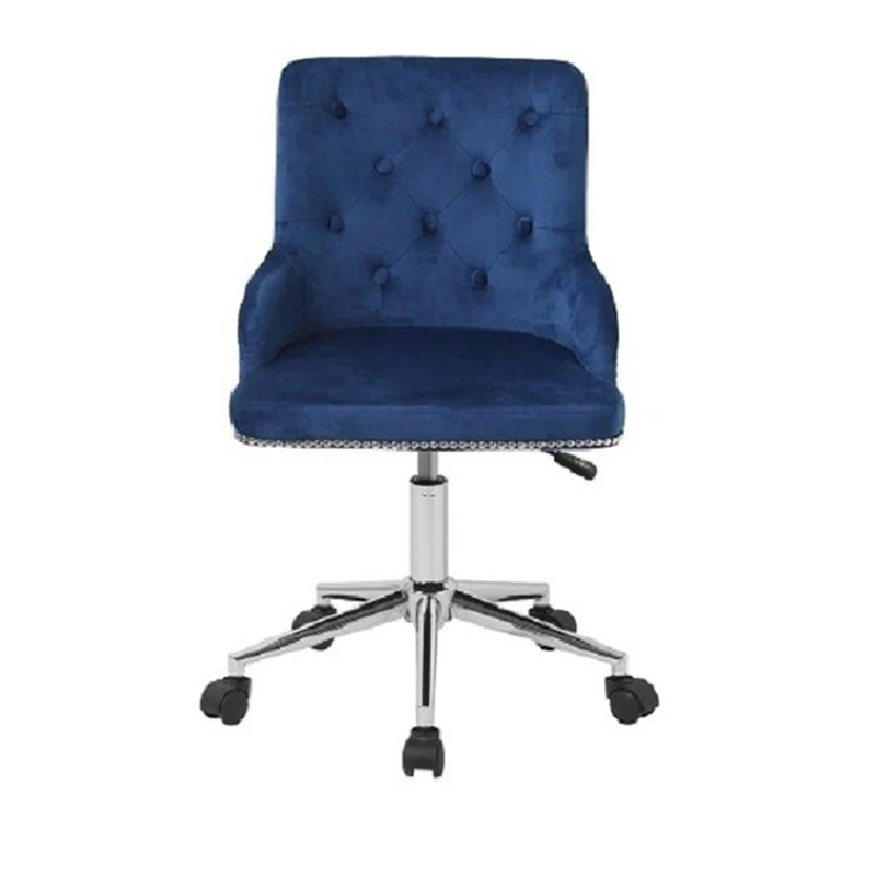 Chaise de bureau pivotante à 360 ° en velours bleu marine avec roulettes