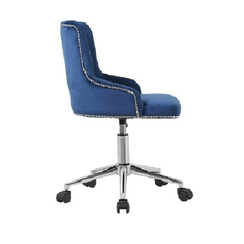 Chaise de bureau pivotante à 360 ° en velours bleu marine avec roulettes