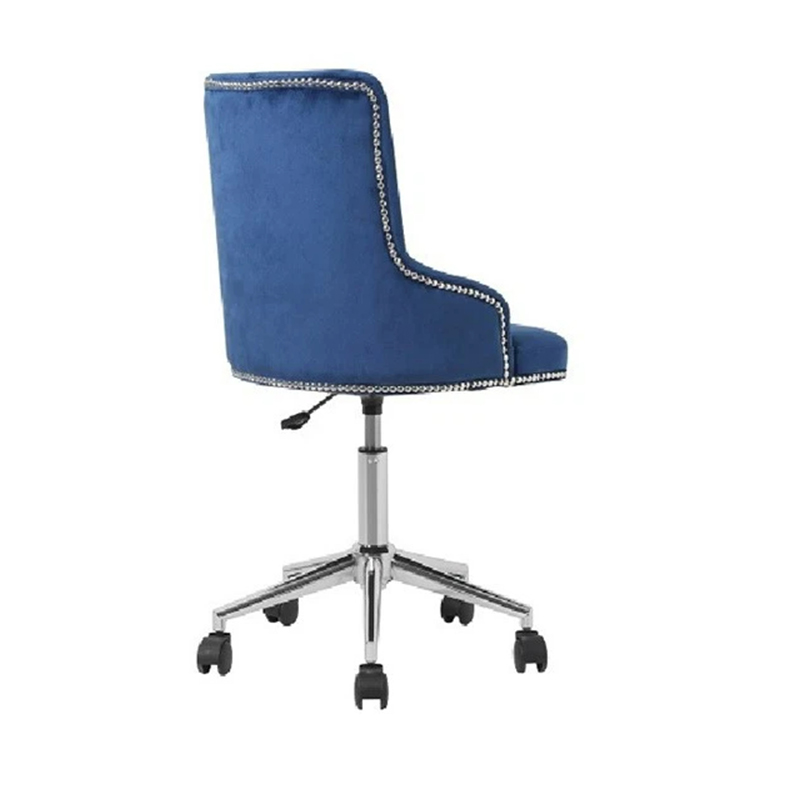 Chaise de bureau pivotante à 360 ° en velours bleu marine avec roulettes