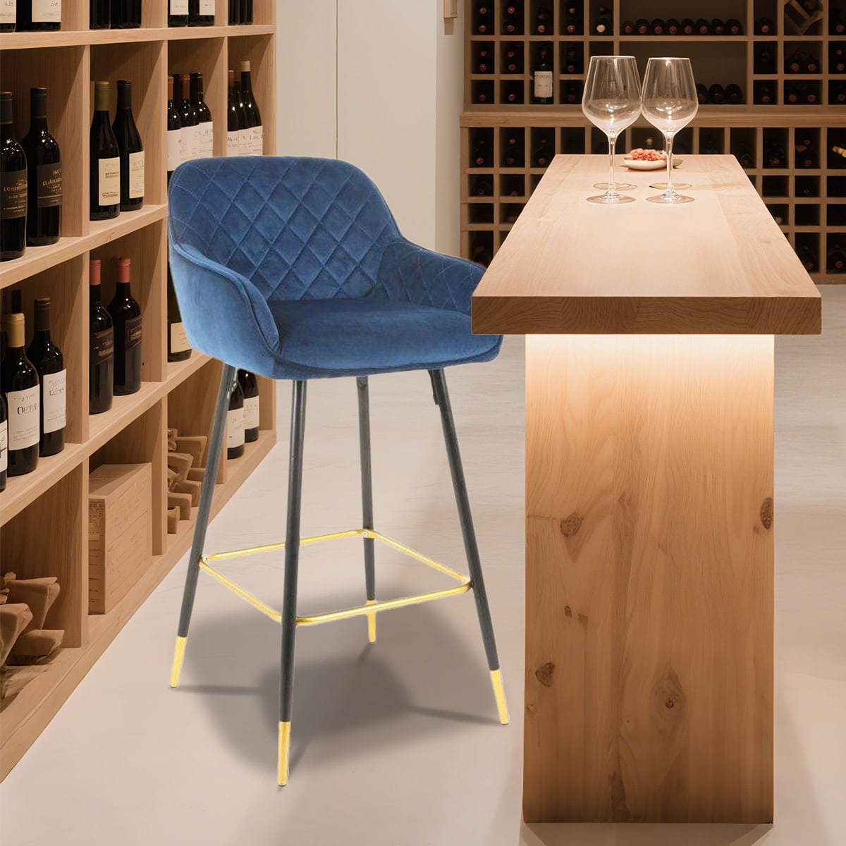 Tabourets de bar en velours à dos haut de dos moderne