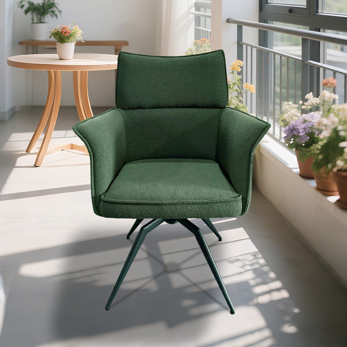 Chaise de salon pivotant moderne avec bras rembourrés et base métallique