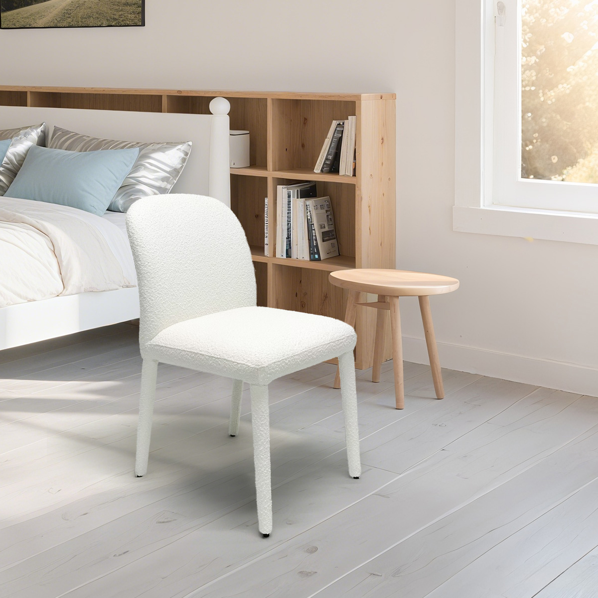 Chaise de salle à manger sans bras rembourrée ivoire - Cadre en bois de bouleau et acier