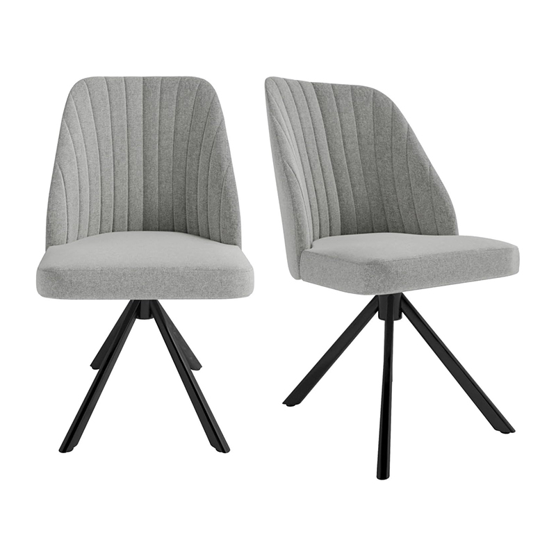 Chaise de salle à manger pivotante en tissu gris moderne avec jambes en métal noir