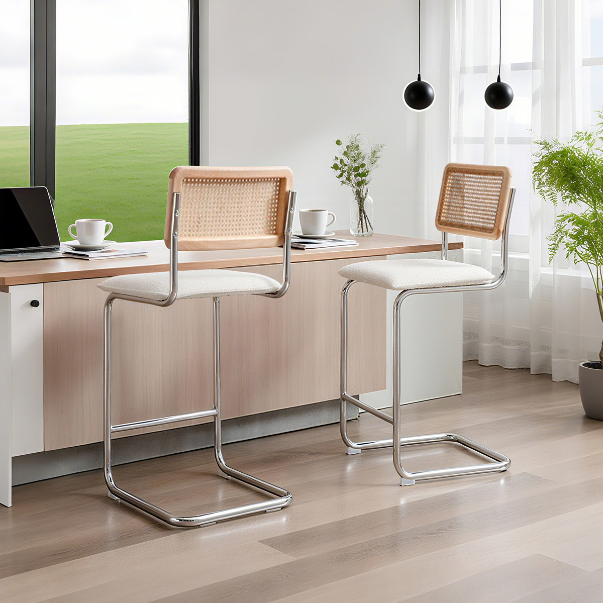 Tabouret de bar Boucle Boucle Boucle Back avec base chromée en porte-à-faux - chaise de comptoir moderne du milieu du siècle