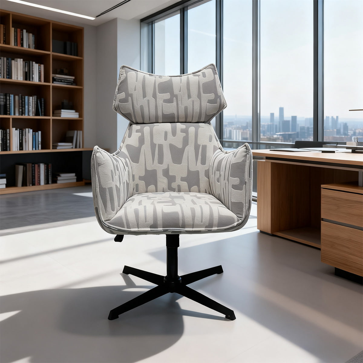 Fauteuil d'appoint pivotant moderne à hauteur réglable — Chaise longue en tissu rembourré avec base en métal et accoudoirs pour salon, bureau ou hôtel